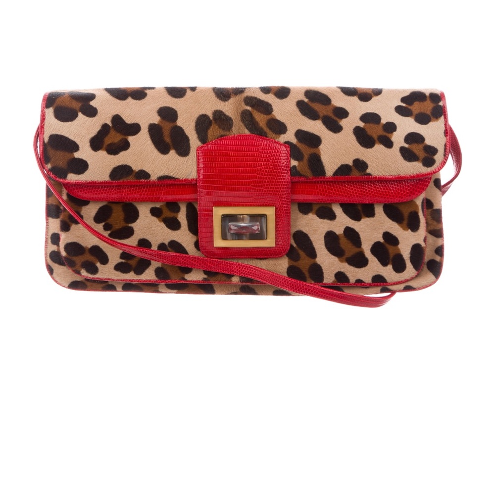 New Pristine Kara Ross Leopard Ponyhair and ref genuine Lizzard handbag